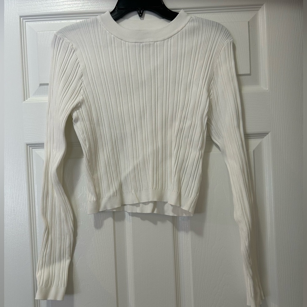 Forever 21 White Ribbed Long Sleeve Top